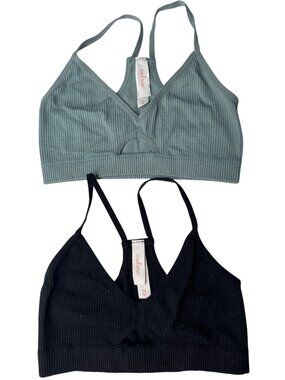 Colsie Ribbed Bralette Set In Black & Green Strappy Soft Everyday Wear XS
